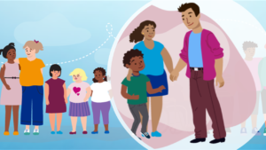 An illustration showing a diverse group of children and young people. Text reads: "Complications of Excess Weight in Children and Young People"