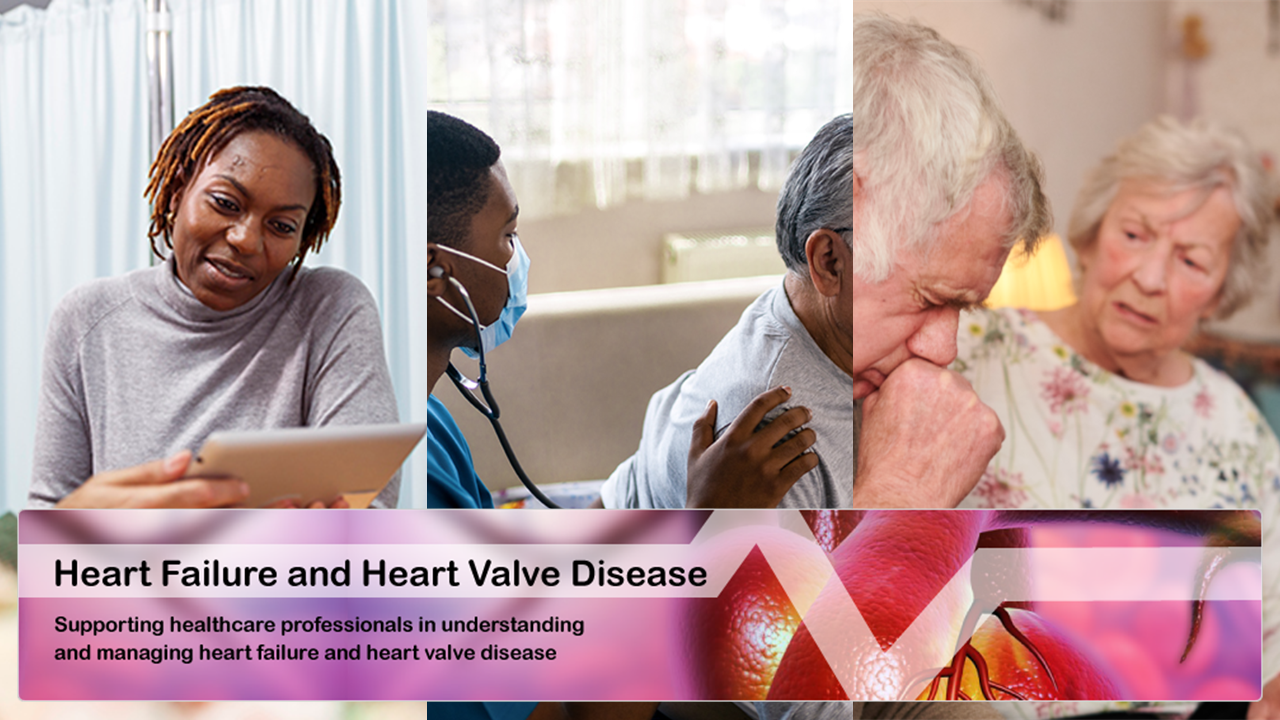A collage of photos showing patients receiving treatment. Text reads: Heart Failure and Heart Valve Disease programme.