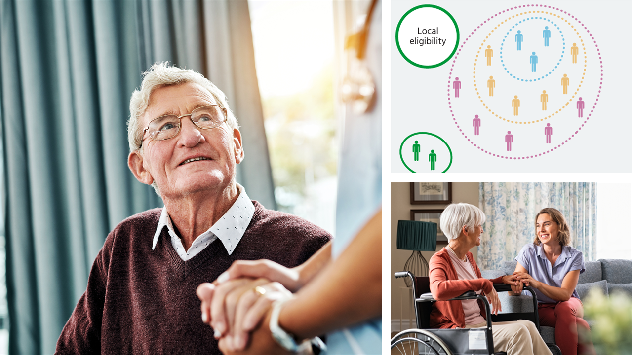 A collage of photos showing nurses and carers with patients