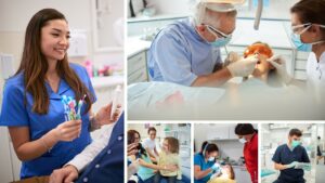 Photos of dental professionals treating patients