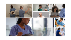 A collage of photos showing a diverse group of patients and healthcare staff
