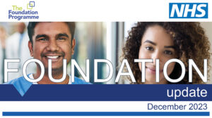 Photos of two trainee doctors with text: "Foundation Update December 2023".