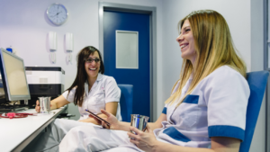 Two clinicians in a work setting